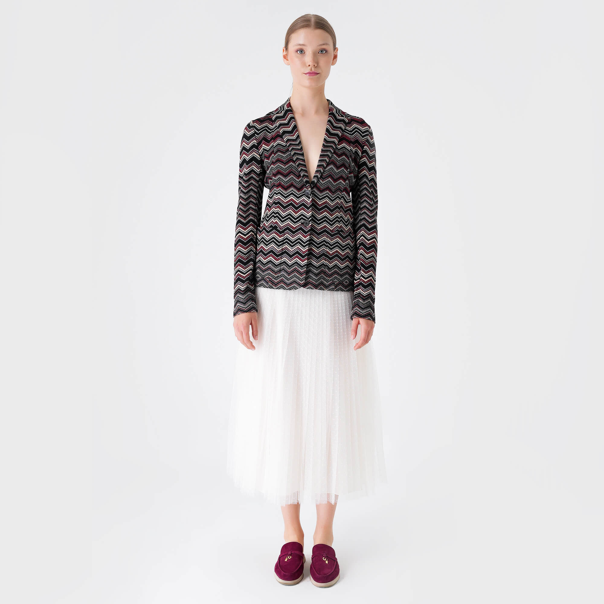 Missoni Mare - Black&Pink&Beige Zigzag Knitted Blazer Jacket 